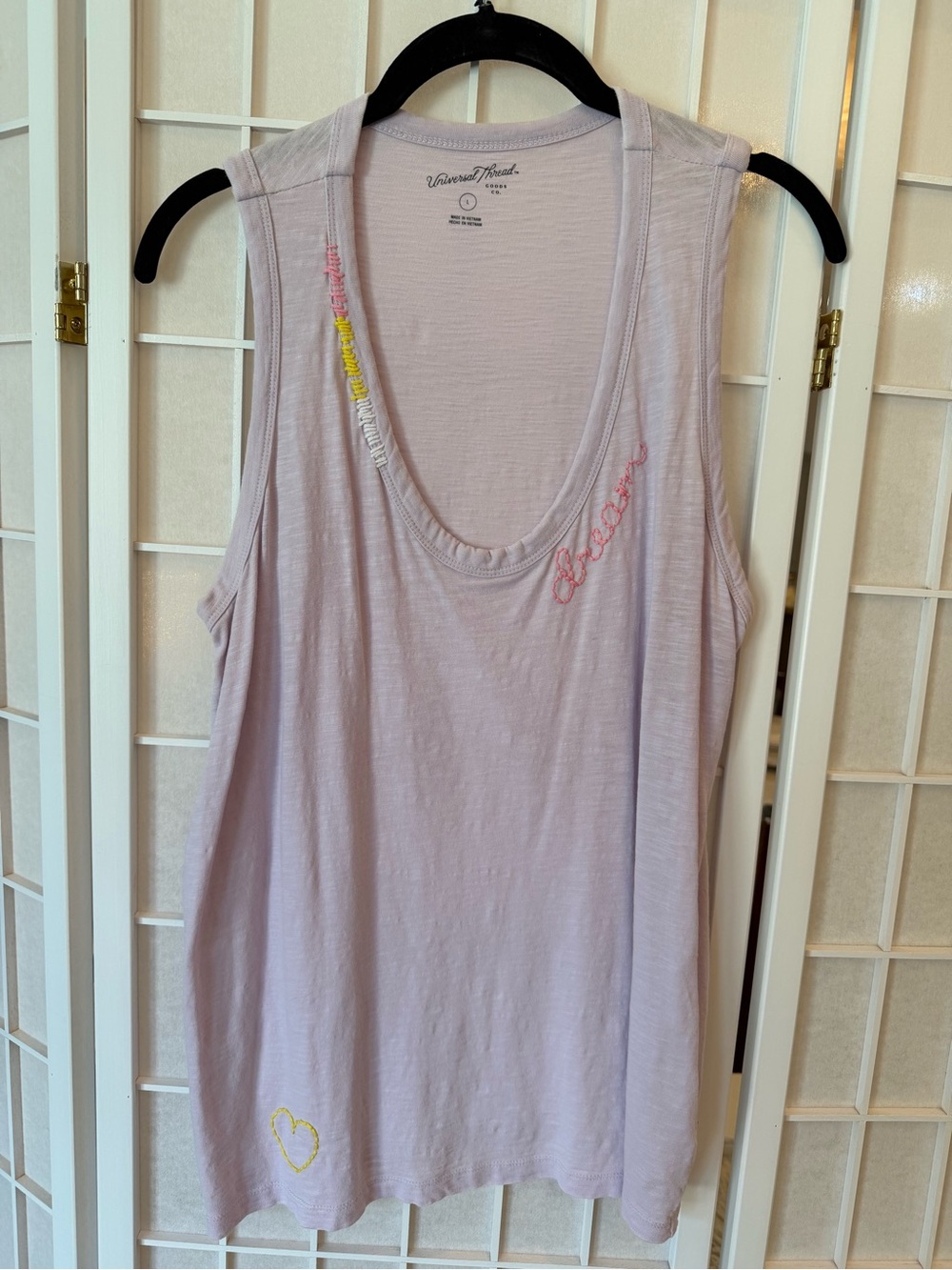 Universal Thread Lavender Scoop Neck Tank with Embroidered Accents
